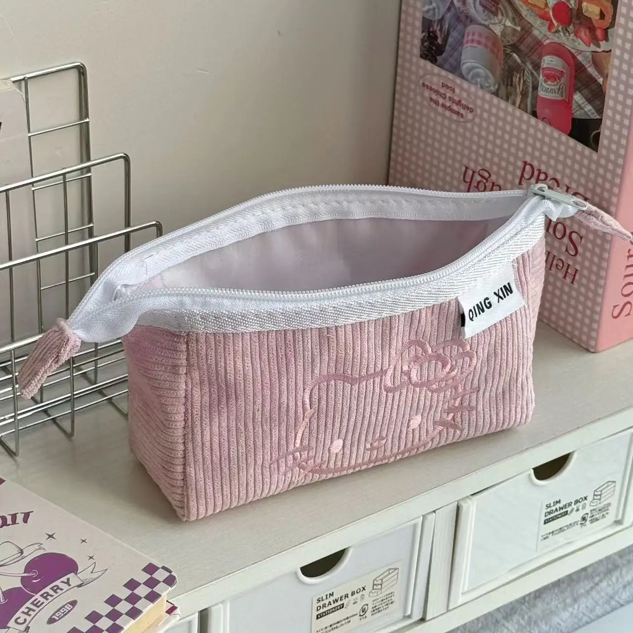 Cute Hello Kitty Corduroy Large Capacity Stationery Storage Bag