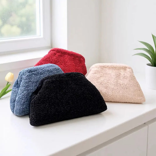 Teddy Fur Cosmetic Storage Bag With Large Opening Clip Large-Capacity Toiletry Bag