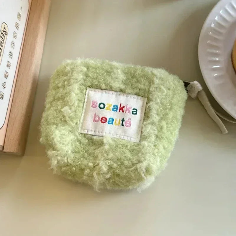 Stripes Plush Coin Purse Cute Key Money Card Case Bags Small Coin Bags for Women