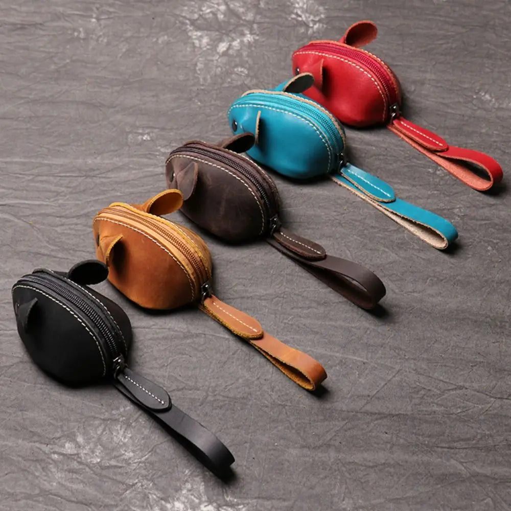 Portable Retro Mouse Purse Leather Fashion Zipper Key Bag Cute Storage Bag