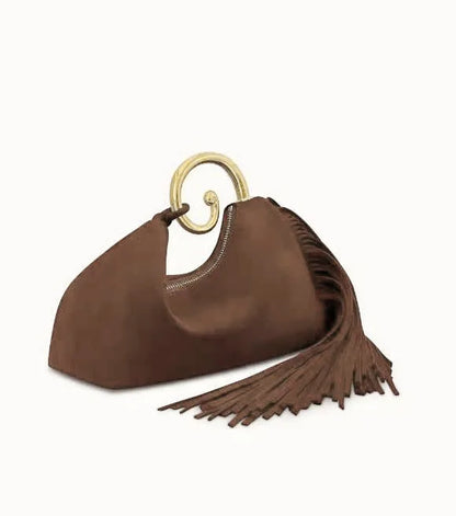 Tassel Evening Clutch Bag Handheld Suede Velvet Soft Square Bag with Mobile Phone Pocket