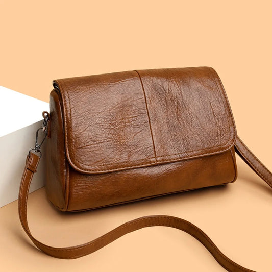 Retro Oil Wax Leather Crossbody Bag, Elegant Flap