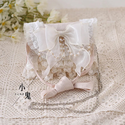 Women's Lolita Bowtie Lace Imitation Pearl Cross Body Bag