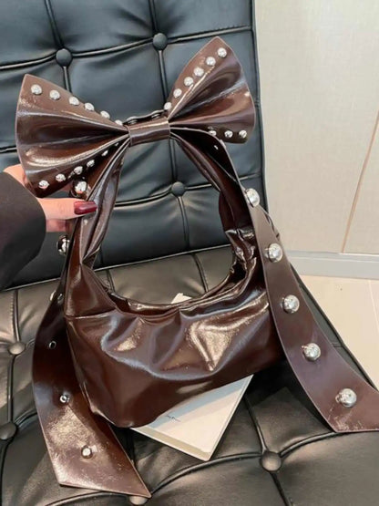 Bow Y2K Style Solid Color Leather Underarm Bag