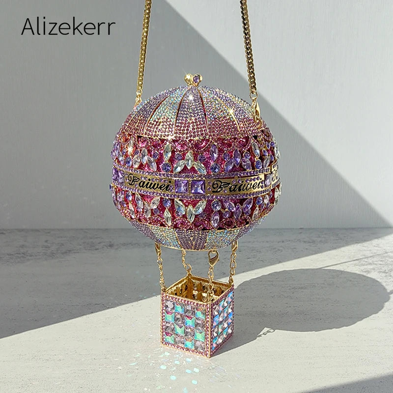 Alizekerr Hot Air Balloon Shaped Crystal Evening Bags