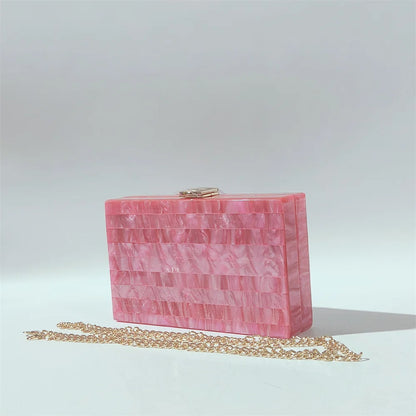 Candy Pearl Marble Striped Acrylic Material Shoulder Messenger Evening Box Clutch