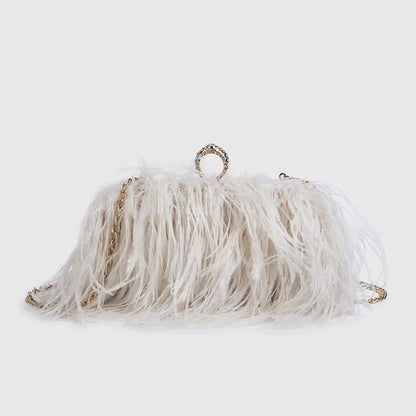 Fashion Ostrich Fuax Fur Feather Wallet Clutch Bag
