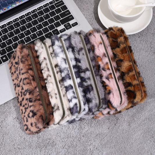 Plush Coin Purse, Stylish Leopard Print Long Wallet, Portable For Daily