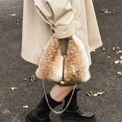 Fluffy Deer Pattern Shoulder Faux Fur Bags for Women