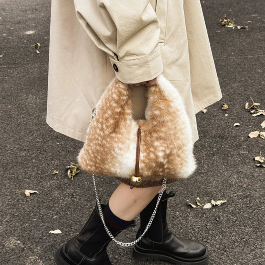Fluffy Deer Pattern Shoulder Faux Fur Bags for Women