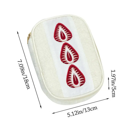 Kawaii Fuzzy  Strawberry Sandwich Cute Embroidered Pencil Case Multi-functional Cosmetic