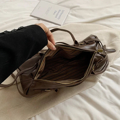 Buckle Decoration Fashion PU Shoulder Bag Solid Large Capacity