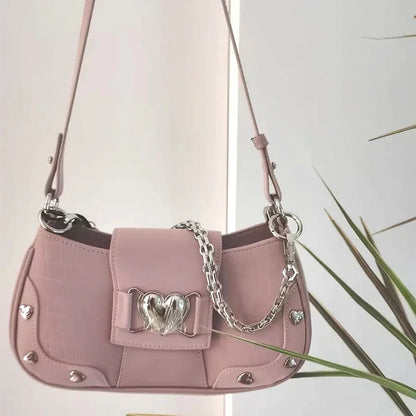 Y2k Handbag Women Sweet  Chain Pink Underarm Bag