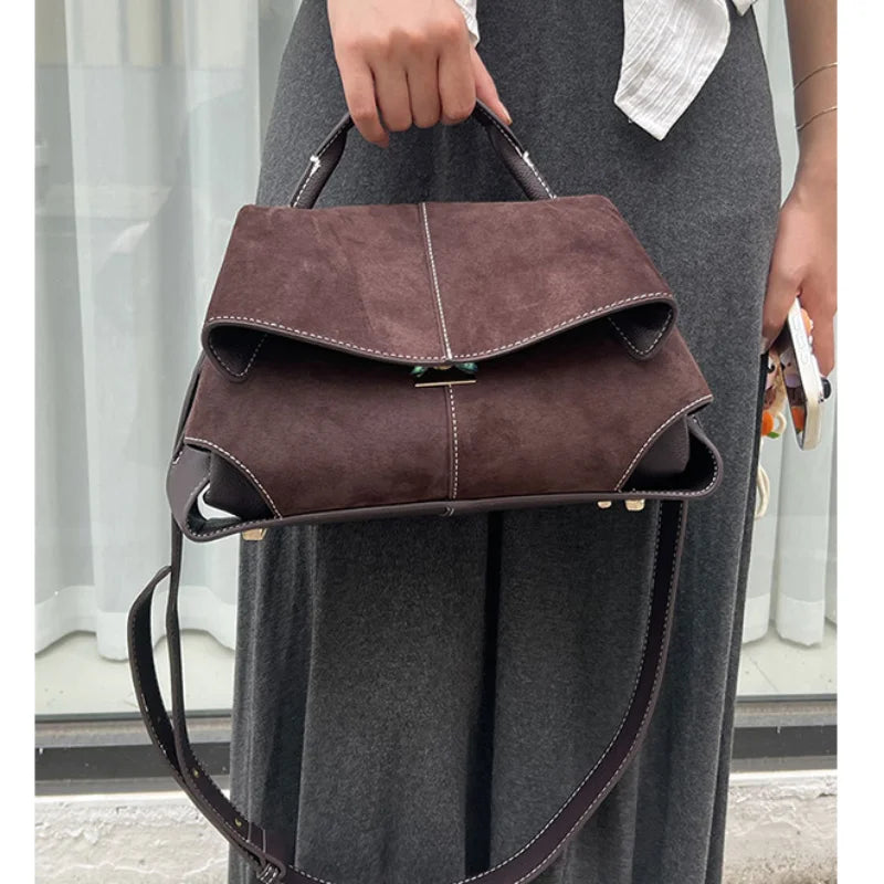 Vintage Frosted Suede Flap Shoulder Bag