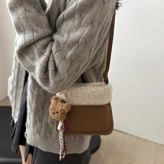 Winter Autumn Cute Bear Fluffy Bag for Women High-end Furry Small Phone Bag