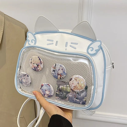 Y2K Japanese Kawaii Cat  Bag Backpacks Cute Girls Transparent Shoulder JK School Bags