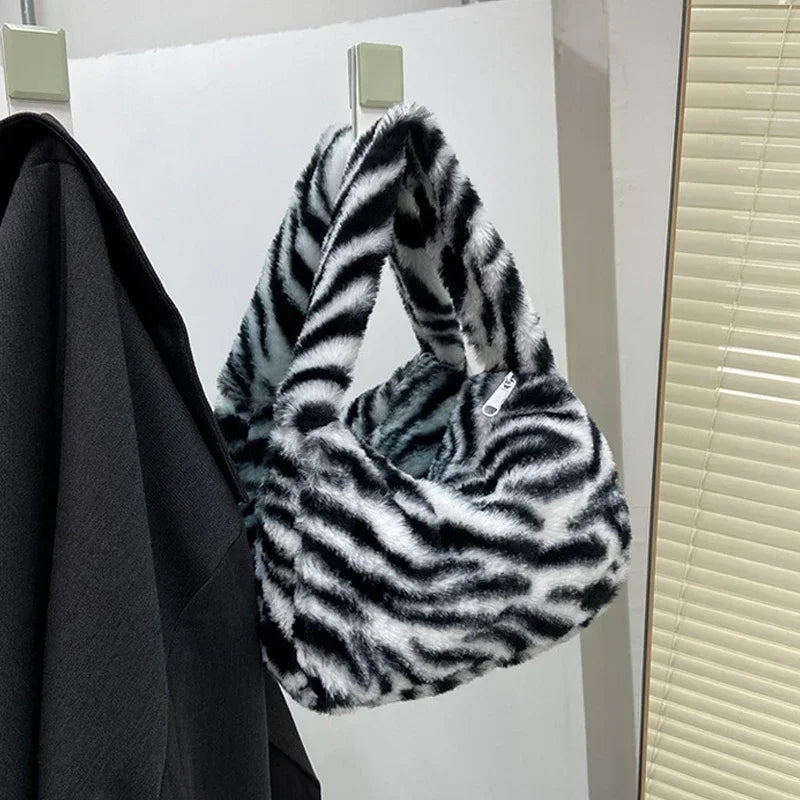 Y2k Korean Plush Retro Leopard Print Bags for Women