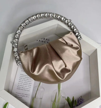 Circular Metal Handle Mini Bag  Glitter Shiny Rhinestone Evening Bag