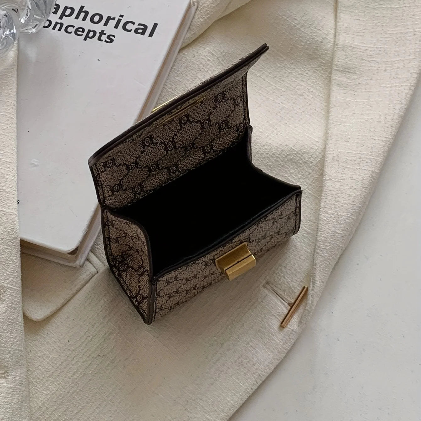 Mini Crossbody Bag with Geometric Pattern Faux Leather