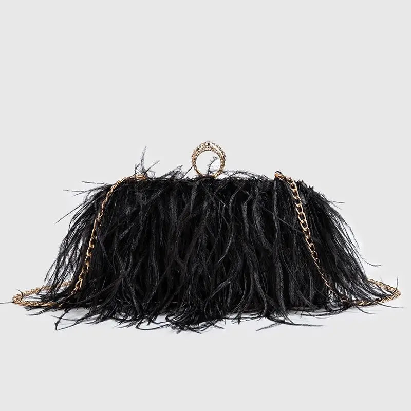 Fashion Ostrich Fuax Fur Feather Wallet Clutch Bag
