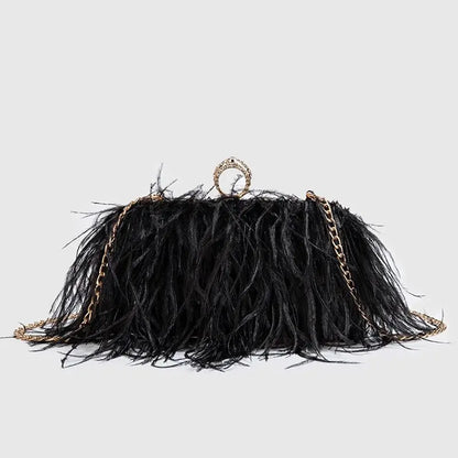 Fashion Ostrich Fuax Fur Feather Wallet Clutch Bag