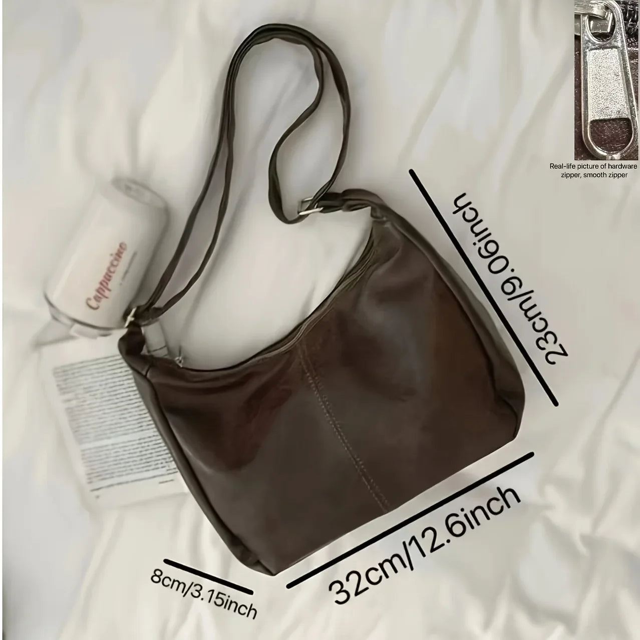 Coffee Brown Crossbody Bag, Large Capacity for Laptop & Essentials.
