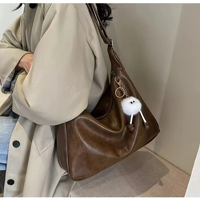 Coffee Brown Crossbody Bag, Large Capacity for Laptop & Essentials.