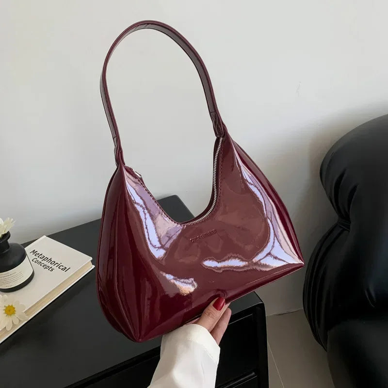 Solid Shoulder Bags  Patent Leather  for Women