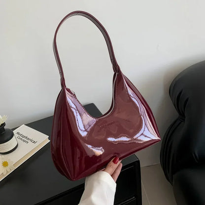 Solid Shoulder Bags  Patent Leather  for Women