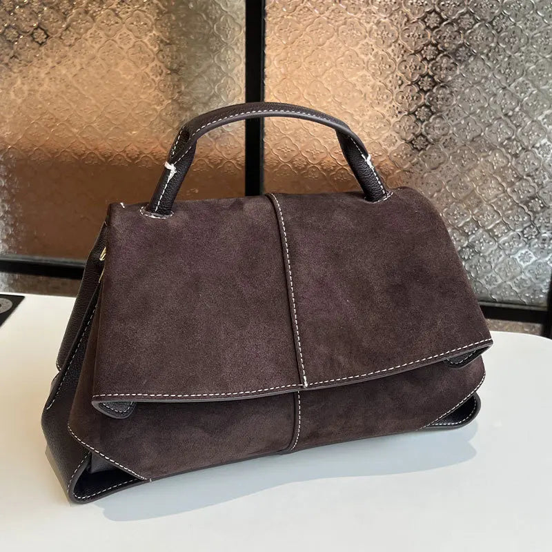 Women Frosted Handbag Suede Flap French Shoulder Bag