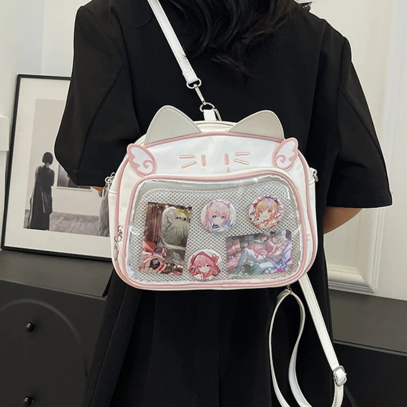 Y2K Japanese Kawaii Cat  Bag Backpacks Cute Girls Transparent Shoulder JK School Bags