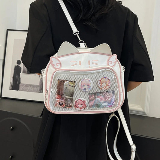 Y2K Japanese Kawaii Cat  Bag Backpacks Cute Girls Transparent Shoulder JK School Bags