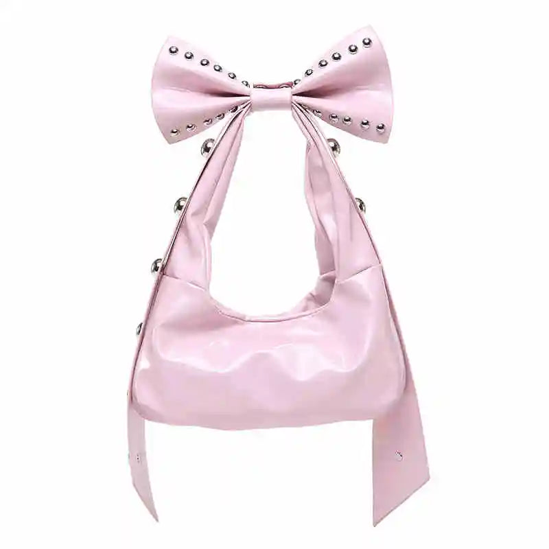 Bow Y2K Style Solid Color Leather Underarm Bag