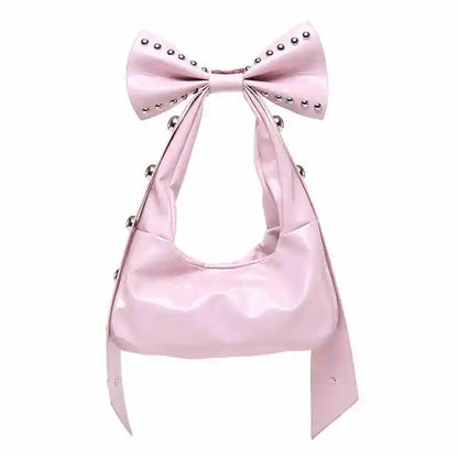 Bow Y2K Style Solid Color Leather Underarm Bag