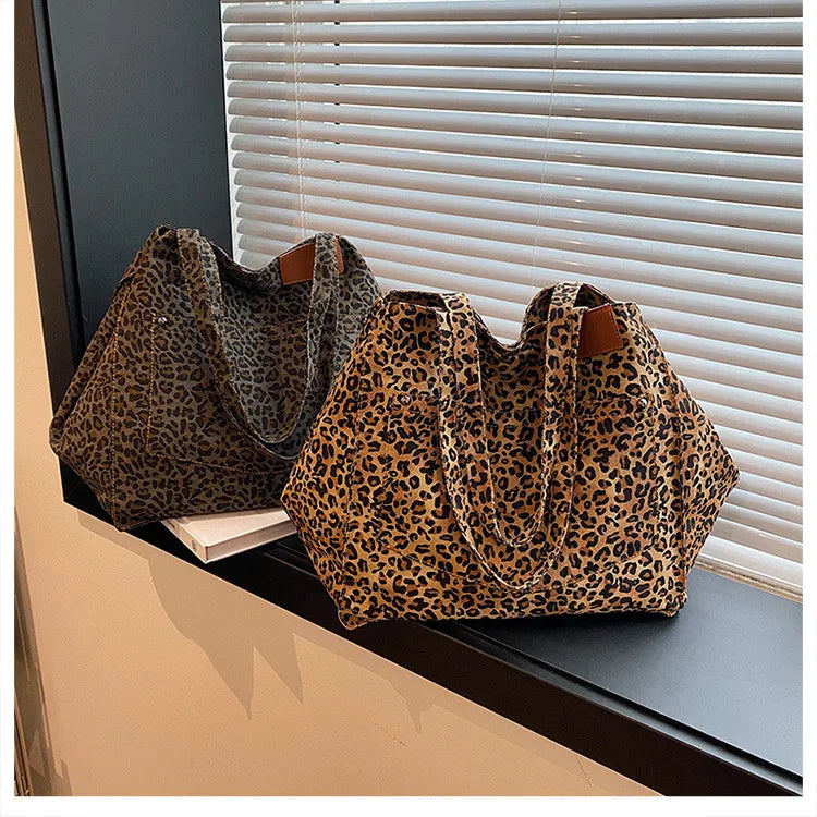 Leopard Pattern Tote Bag Vintage Canvas Shoulder Bag