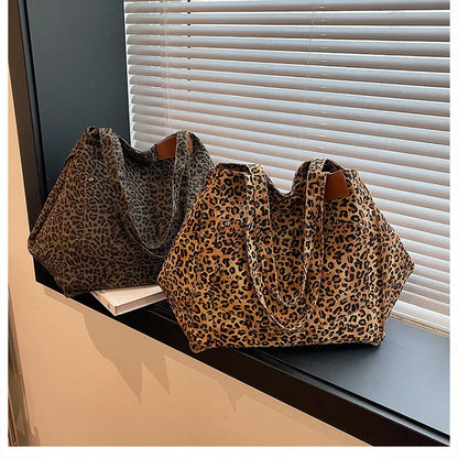 Leopard Pattern Tote Bag Vintage Canvas Shoulder Bag