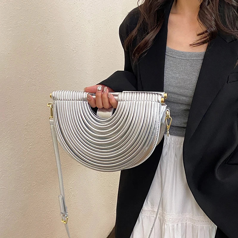 Evening Clutch Purses for Women Golden Noodle Half Moon Crossbody Bag