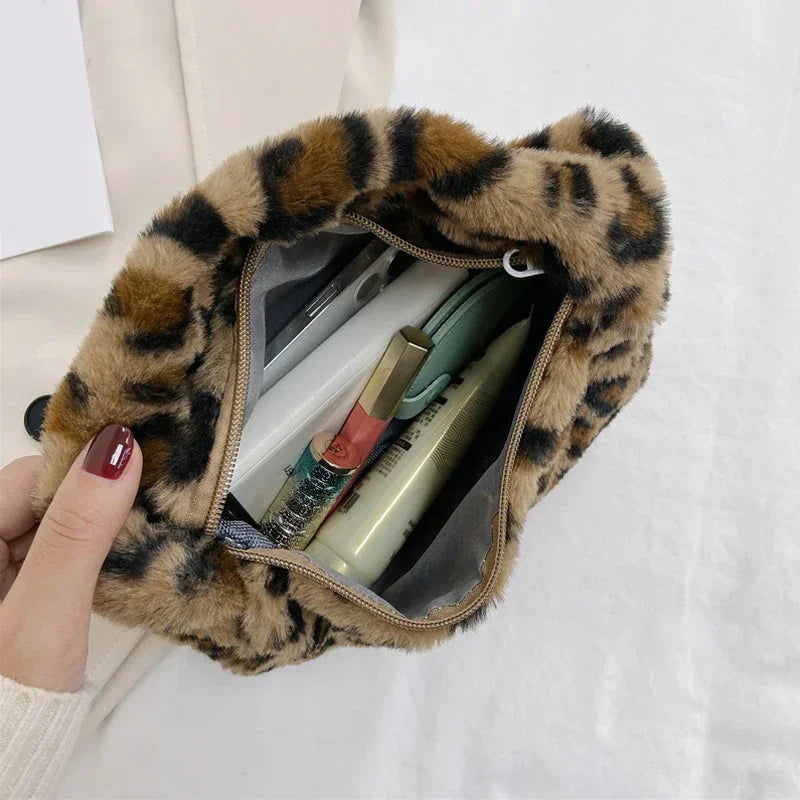 Y2k Korean Plush Retro Leopard Print Bags for Women