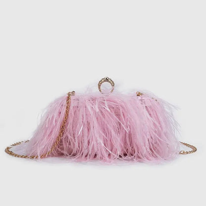 Fashion Ostrich Fuax Fur Feather Wallet Clutch Bag