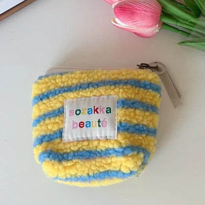 Stripes Plush Coin Purse Cute Key Money Card Case Bags Small Coin Bags for Women