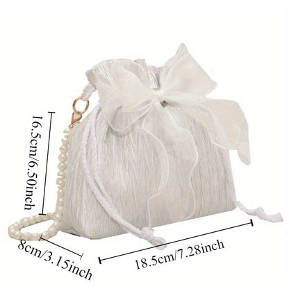 Crossbody Bag with Faux Pearl Chain - Versatile Bucket Shoulder Purse for Women