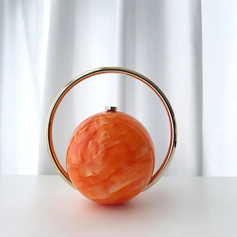 Spherical Evening Elegant Clutchwith Marble Pattern Women Sphere Tote Bag