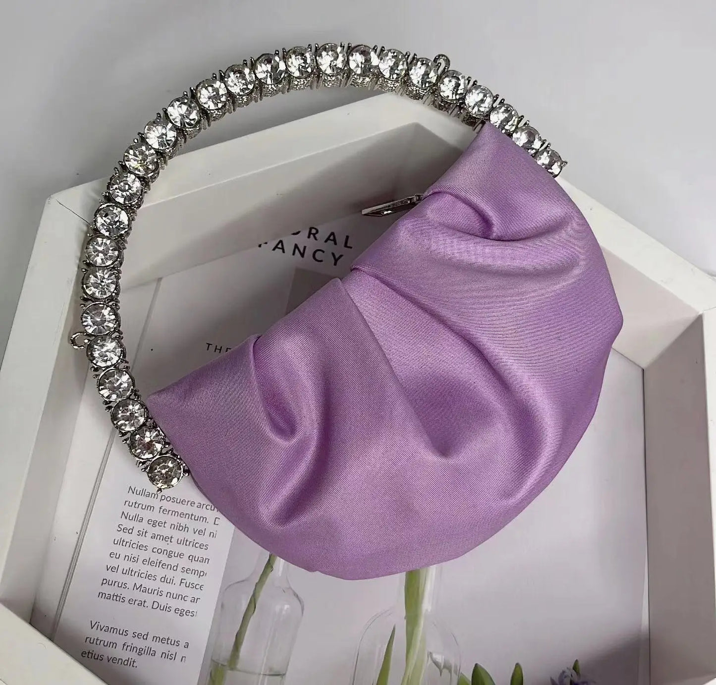 Circular Metal Handle Mini Bag  Glitter Shiny Rhinestone Evening Bag