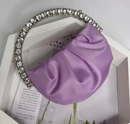 Circular Metal Handle Mini Bag  Glitter Shiny Rhinestone Evening Bag