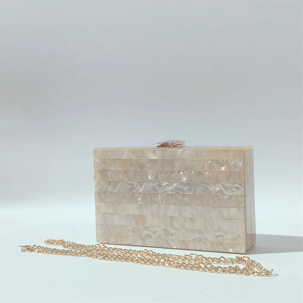 Candy Pearl Marble Striped Acrylic Material Shoulder Messenger Evening Box Clutch