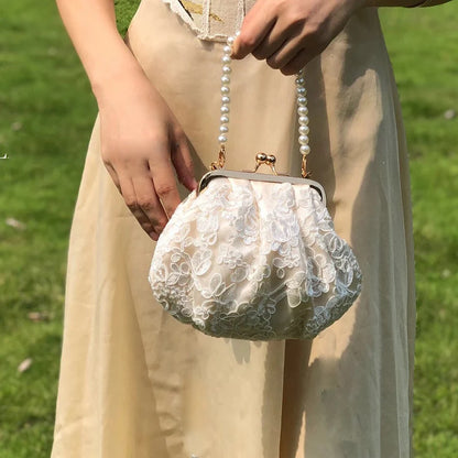Embroidered Evening Handbags Pearl Chain Shoulder Bag