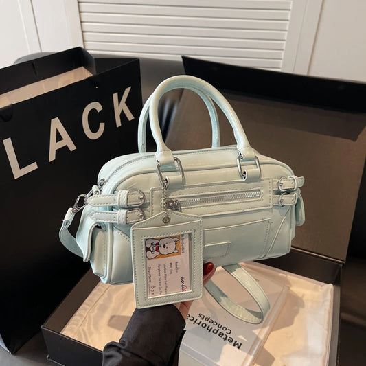 Glossy PU Shoulder & Crossbody Bags Solid Zipper