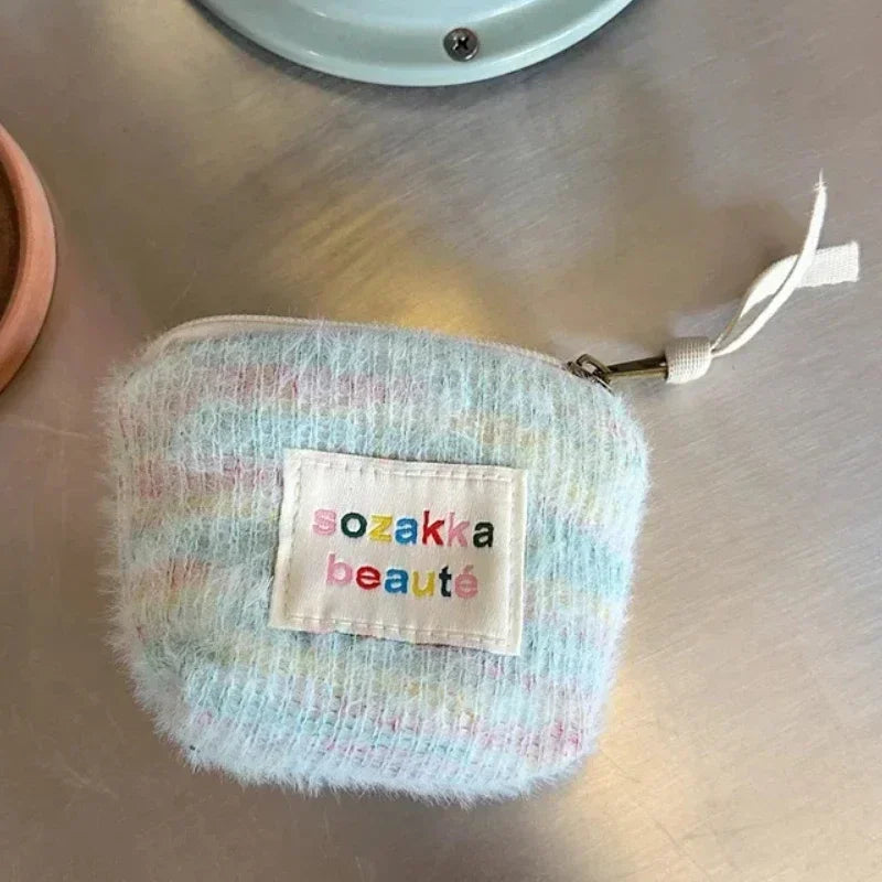 Stripes Plush Coin Purse Cute Key Money Card Case Bags Small Coin Bags for Women