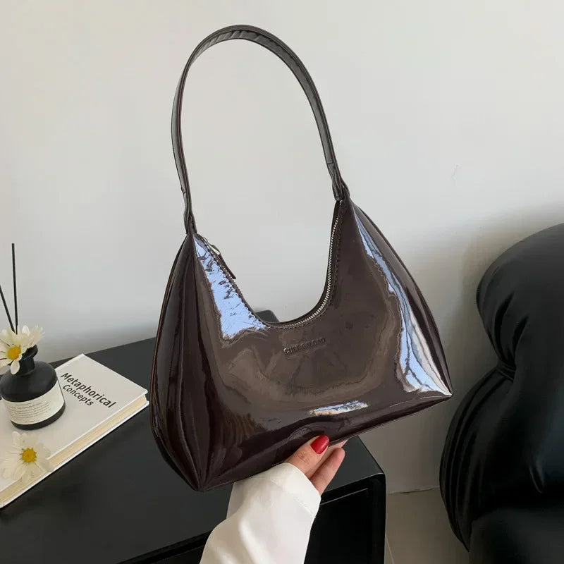 Solid Shoulder Bags  Patent Leather  for Women
