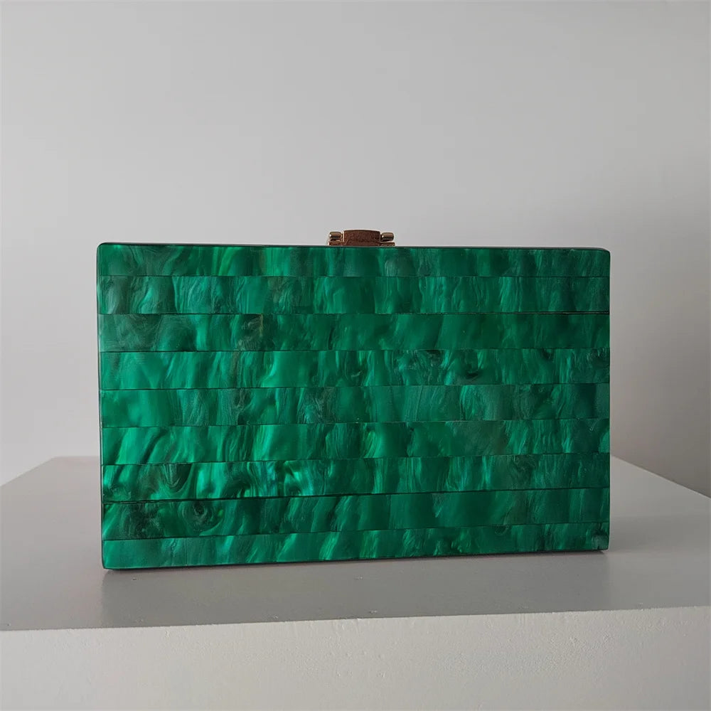 Candy Pearl Marble Striped Acrylic Material Shoulder Messenger Evening Box Clutch